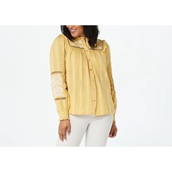 LOGO Lavish by Lori Goldstein Womens Small Textured Woven Embroidered Boho - Picture 1 of 11